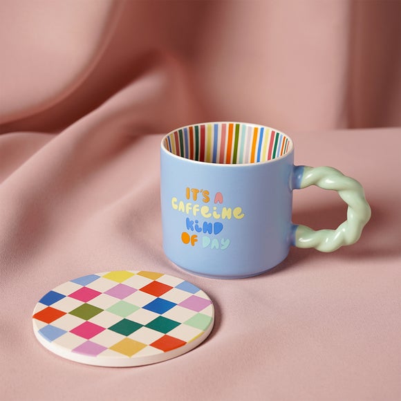 Raspberry Blossom It's A Caffeine Kind of Day Mug and Coaster Set