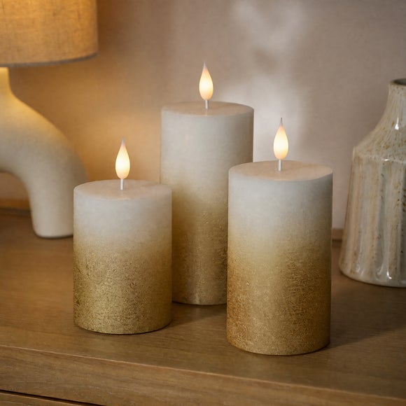 Set of 3 Ombre LED Pillar Candles