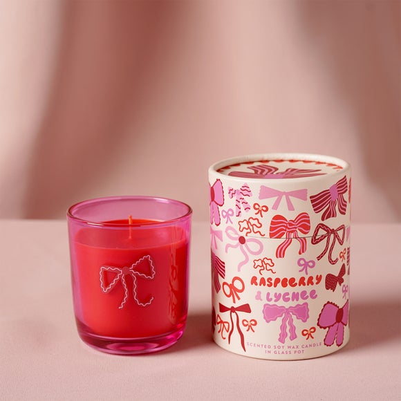 Click to view product details and reviews for Raspberry Blossom Raspberry Lychee Bow Candle.