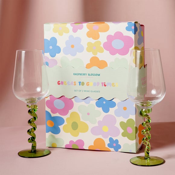 Raspberry Blossom Set of 2 Wiggle Stem Wine Glasses