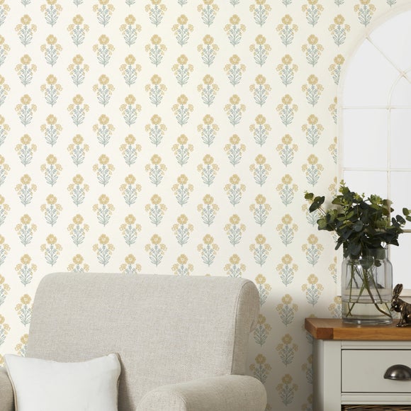 Clara Floral Block Print Wallpaper