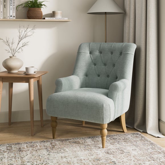 Phyliss Herringbone Faux Linen Button Back Armchair