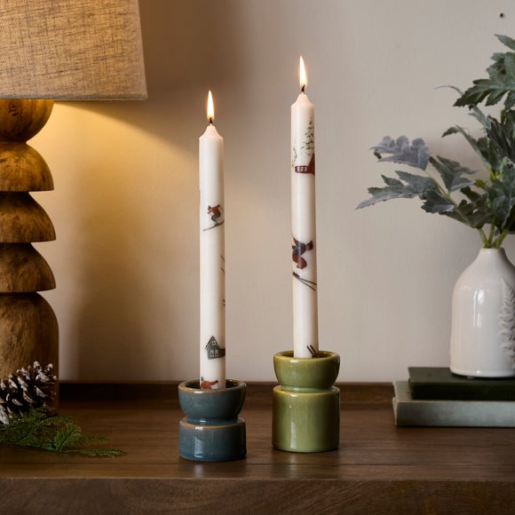Set of 2 Unscented Alpine Printed Taper Candles