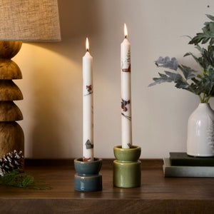 Set Of 2 Unscented Alpine Printed Taper Candles