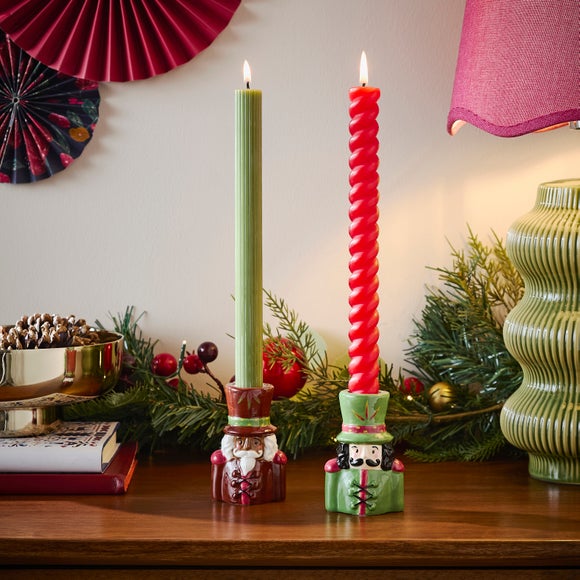 Set of 2 Nutcracker Ceramic Candlestick Holders