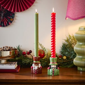 Set Of 2 Nutcracker Ceramic Candlestick Holders