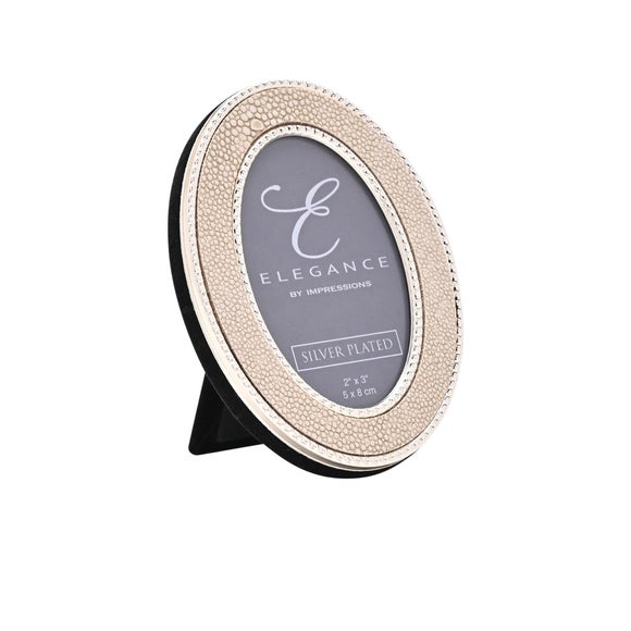 Elegance Metal Plated Faux Shagreen Oval Photo Frame