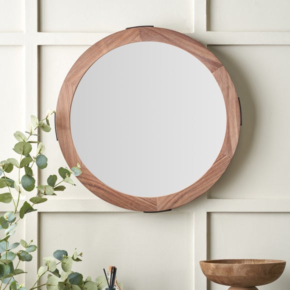 Vermont Light Walnut Wood Veneer Round Wall Mirror