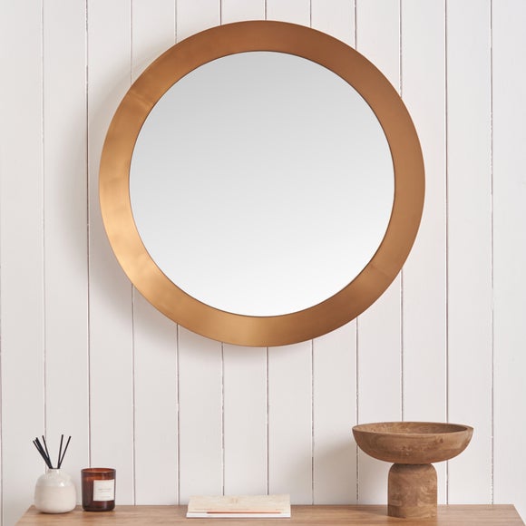 Angled Metal Frame Round Wall Mirror