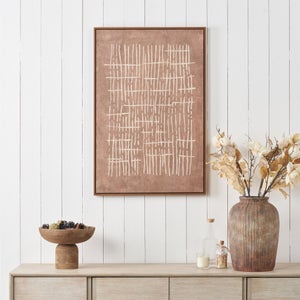 Brown & Natural Abstract Linear Design Framed Canvas