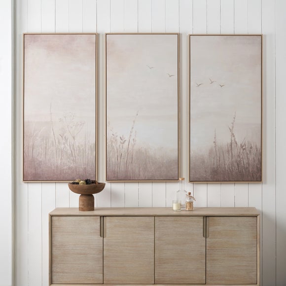 Set Of 3 Natural & White Landscape Framed Canvases