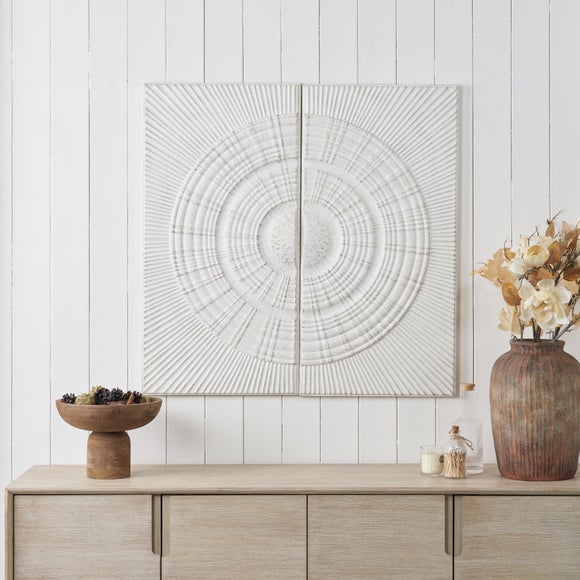 Set Of 2 Antique White Moulded Metal Circle Wall Art