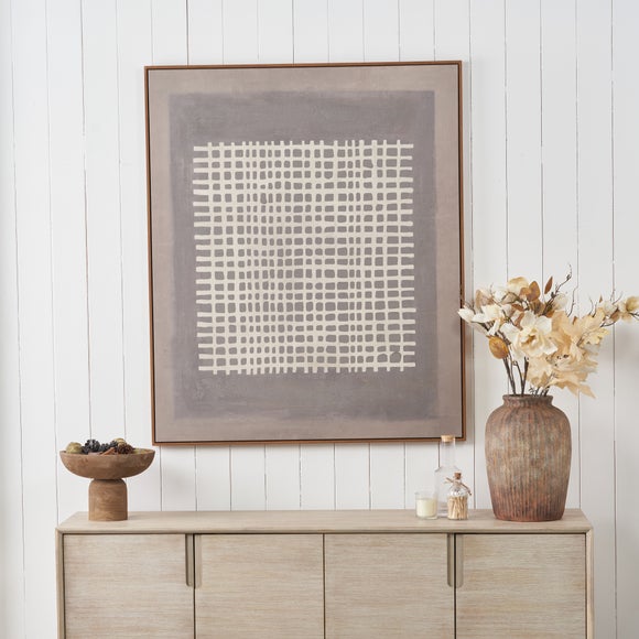 Brown & Natural Grid Design Framed Canvas