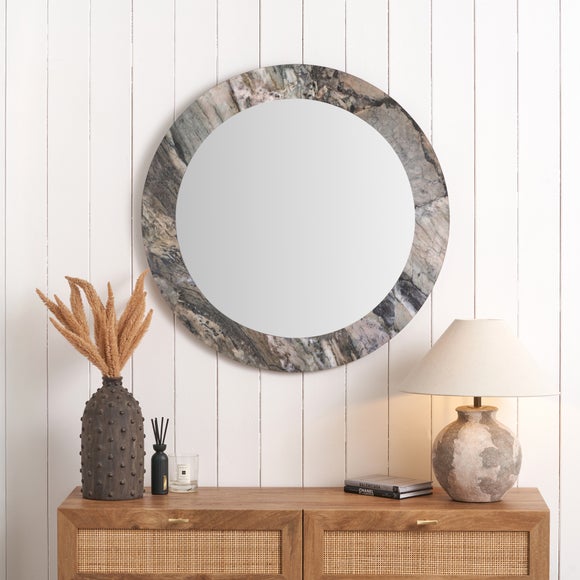 Jade Marble Effect Veneer Round Wall Mirror