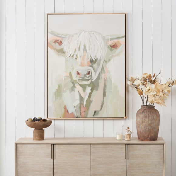 Sage & Natural Highland Cow Framed Canvas