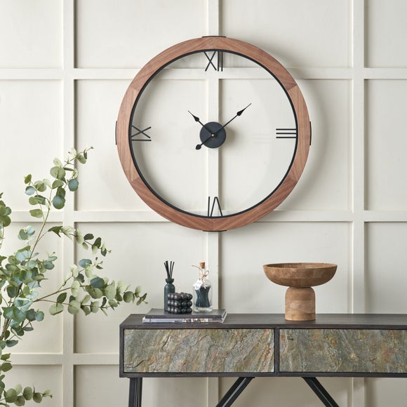 Vermont Light Walnut Wood Veneer Open Face Round Wall Clock