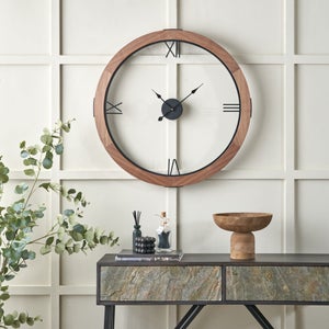 Vermont Light Walnut Wood Veneer Open Face Round Wall Clock