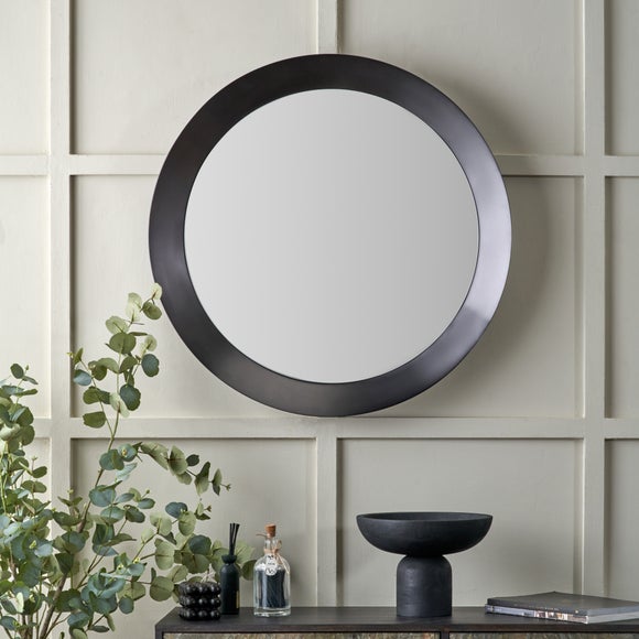 Angled Metal Frame Round Wall Mirror
