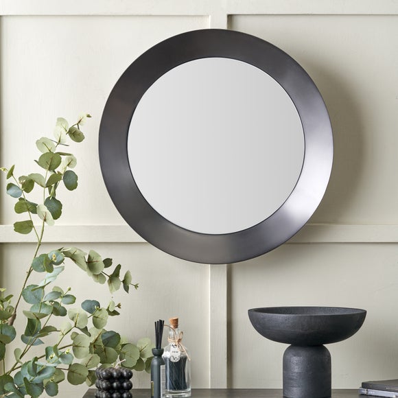 Angled Metal Frame Round Wall Mirror