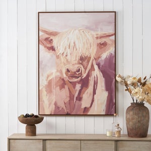 Mulberry & Natural Highland Cow Framed Canvas