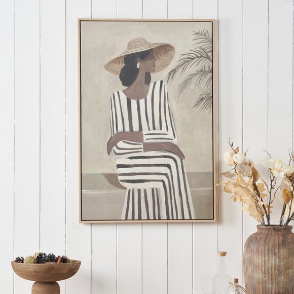 Lady In Striped Dress Framed Canvas