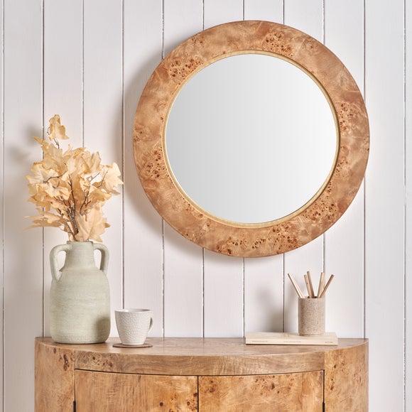 Newborough Burr Wood Effect Round Wall Mirror