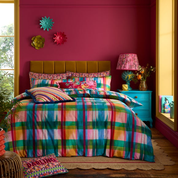 Sophie Robinson Wanderweave Ikat Check 100% Cotton Duvet Cover & Pillowcase Set