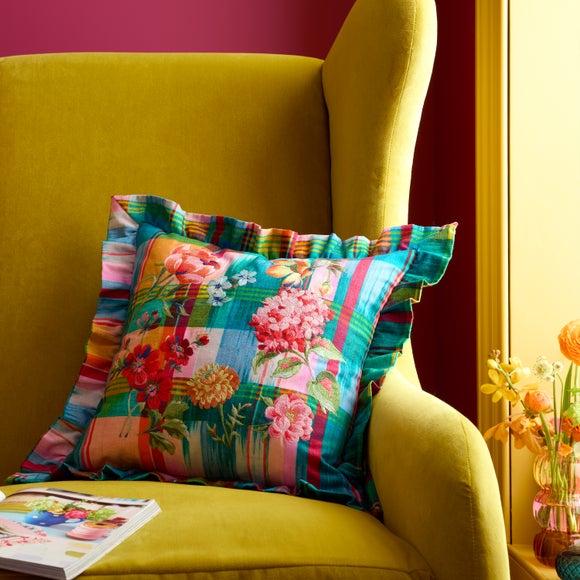Sophie Robinson Wanderweave Ikat Frilled Cotton Square Cushion