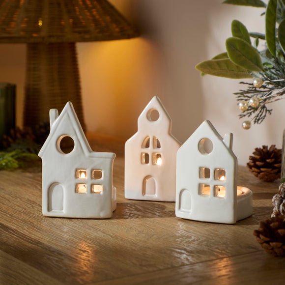 Set of 3 House Ceramic Tealight Holders