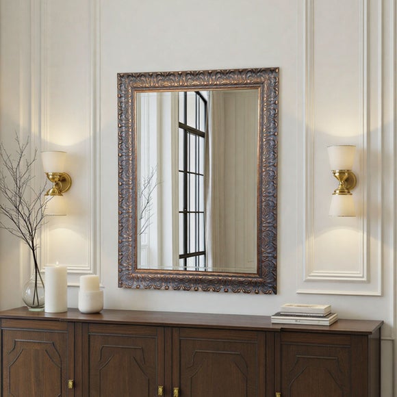 Yearn Carved Antique Bevelled Rectangle Wall Mirror