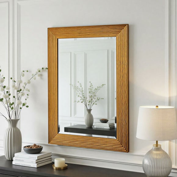 Yearn Wave Framed Bevelled Rectangle Wall Mirror