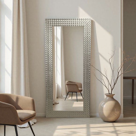 Yearn Hammered Framed Bevelled Full Length Wall Mirror