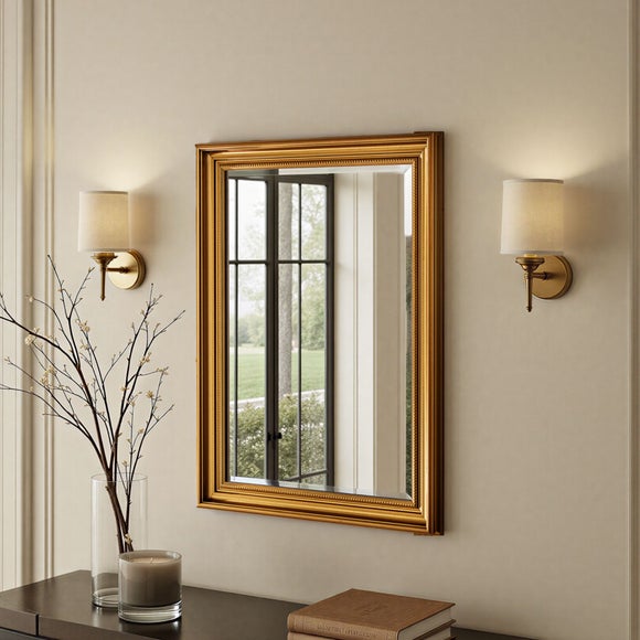 Yearn Beaded Classic Framed Bevelled Rectangle Wall Mirror