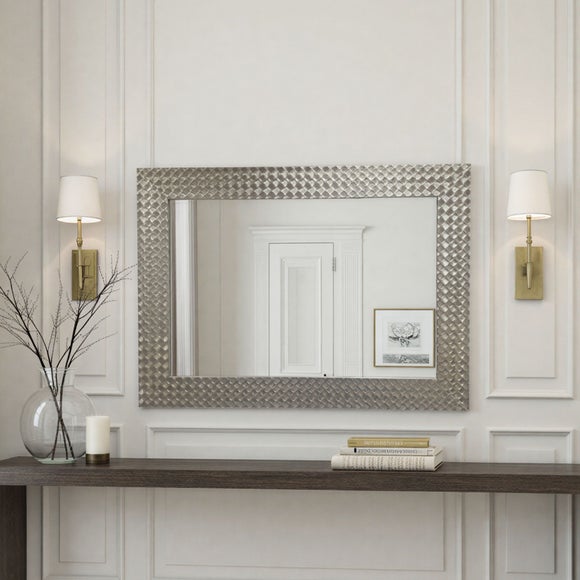 View Yearn Hammered Frame Bevelled Rectangle Wall Mirror View Yearn Hammered Frame Bevelled Rectangle Wall Mirror