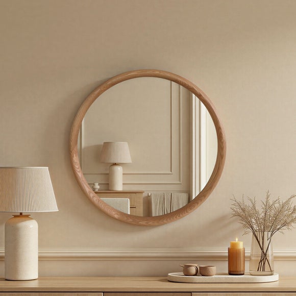 Yearn Solid Oak Round Wall Mirror