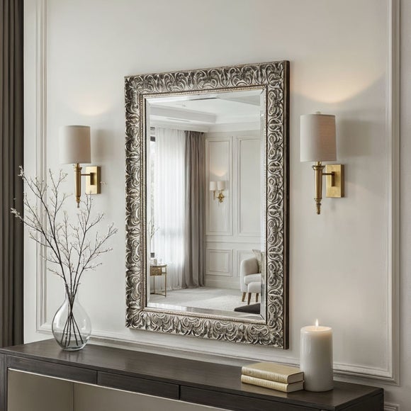 Yearn Carved Antique Bevelled Rectangle Wall Mirror