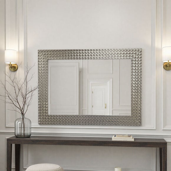 View Yearn Hammered Frame Bevelled Rectangle Wall Mirror View Yearn Hammered Frame Bevelled Rectangle Wall Mirror