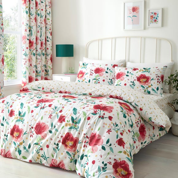 Dreams and Drapes Abstract Poppy Polycotton Duvet Cover & Pillowcase Set