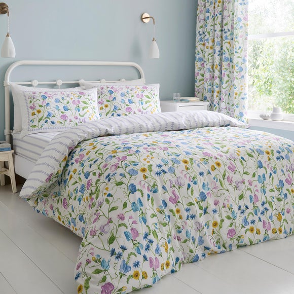 Dreams and Drapes Sweetpea Floral 100% Cotton Duvet Cover & Pillowcase Set