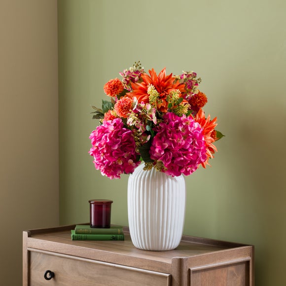 Artificial Amber Bright Hydrangea & Dahlia Bouquet