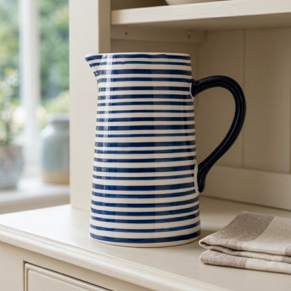 Blue Striped Ceramic Jug