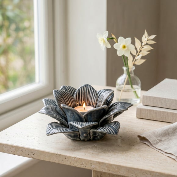 Blue Flower Ceramic Tealight Holder