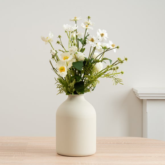 Artificial White Poppy, Rose & Cosmo Bouquet