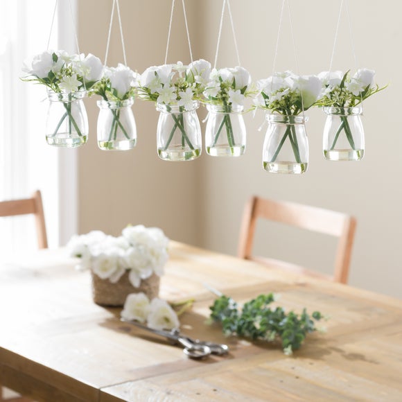 Set of 6 Artificial Roses in Hanging Jars