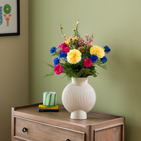 Artificial Annabelle Bright Dahlia, Rose & Cornflower Bouquet