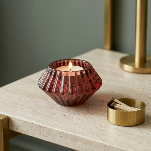 View Red Diamond Glass Tealight Holder View Red Diamond Glass Tealight Holder