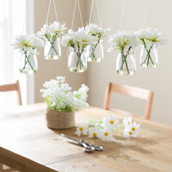 Set of 6 Artificial Daisies in Hanging Jars