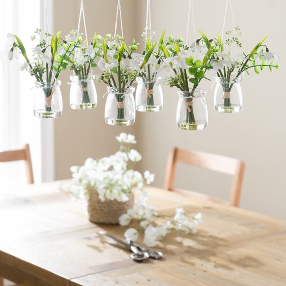 Set of 6 Artificial Snowdrops in Hanging Jars