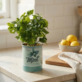 Artificial Mint Plant In Retro Tin