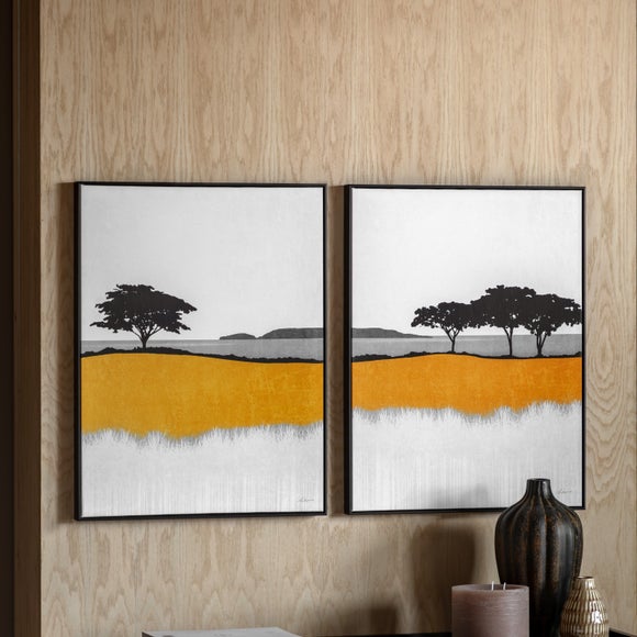 Cedar and Sage Set of 2 Coastal Yellow Framed Canvases